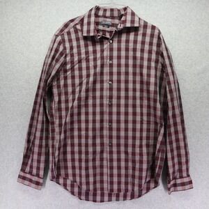 Van Heusen Shirt Mens Large 16 34/35 Flex Slim Fit Button Up Plaid Long Sleeve